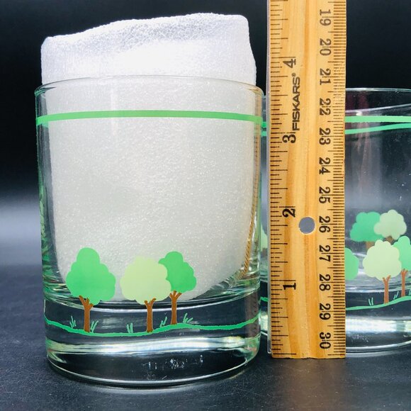 Vintage 80s Green Tree Whiskey Lowball Glass Tumbler- Set of 2 :Retro Barware - Picture 10 of 10